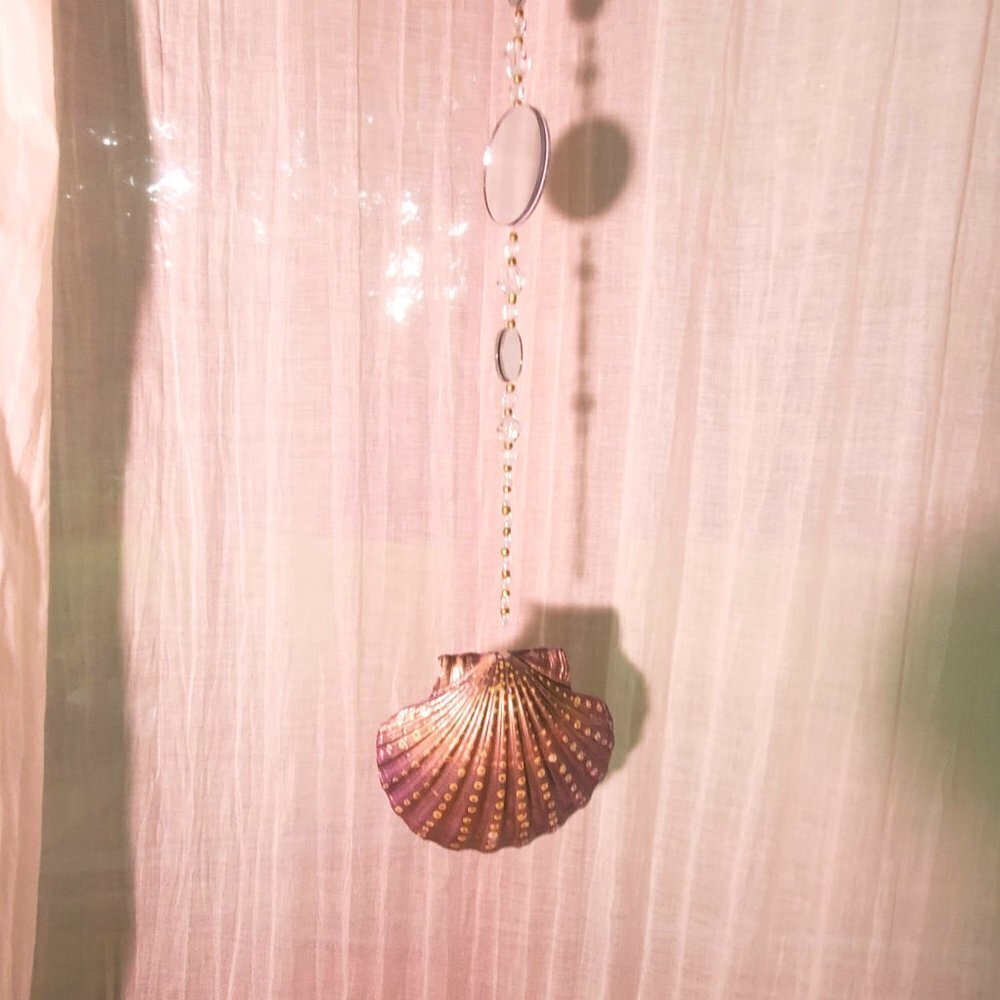 Suncatcher with Painted Seashell, Mirrors and Glass Seed Beads and Acrylic Beads - Picture 4 of 7